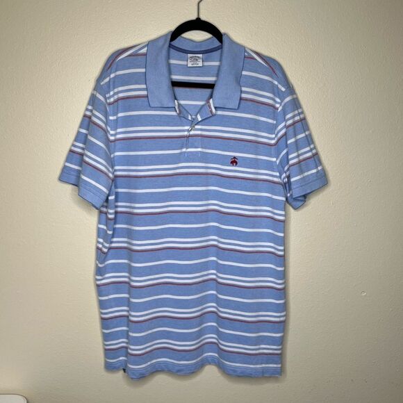 Brooks Brothers Performance Polo Blue White Stripe Slim Fit Shirt Cotton Men XXL - Picture 12 of 12